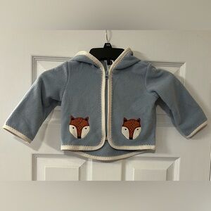 NWOT Hanna Andersson Soft Blue Fox Baby Fleece Jacket 6-12 Months